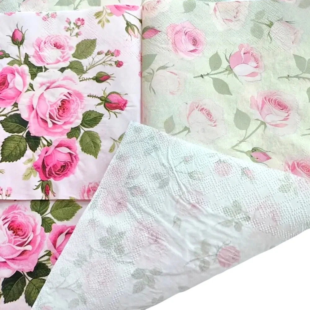 Set of 20 Four Unique Designs of Roses in One Floral Luncheon Napkins